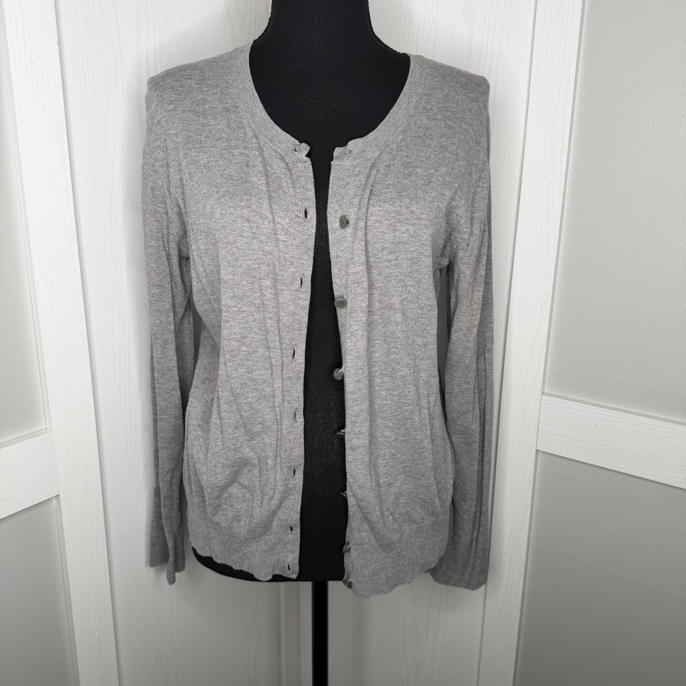 Merona Cardigan Sweater Womens Large Gray Cotton Blend Button Up Knit 4927